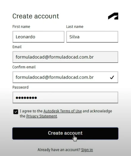 criando senha autocad