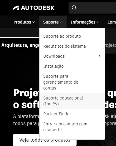 menu do site da Autocad